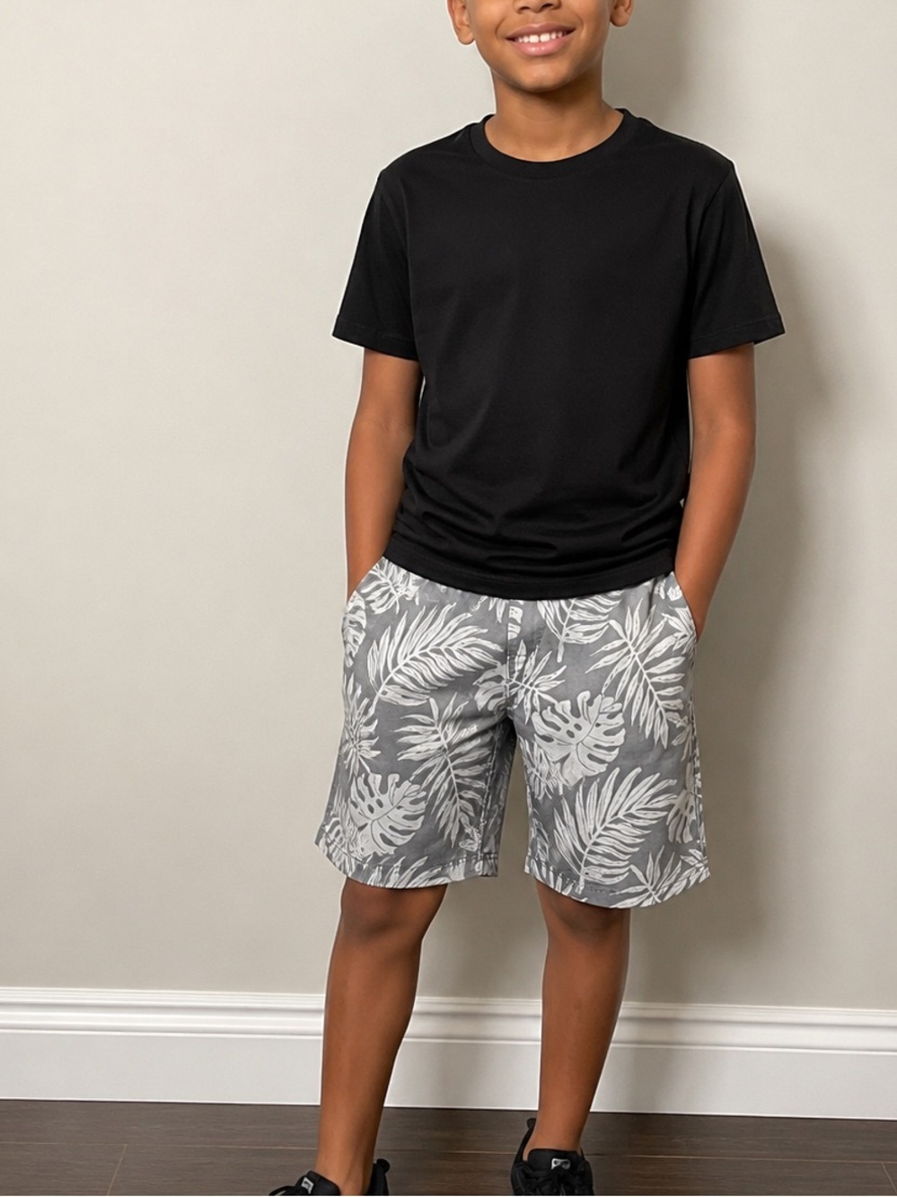 The Children's Place Gray Shorts with White Leaf Print